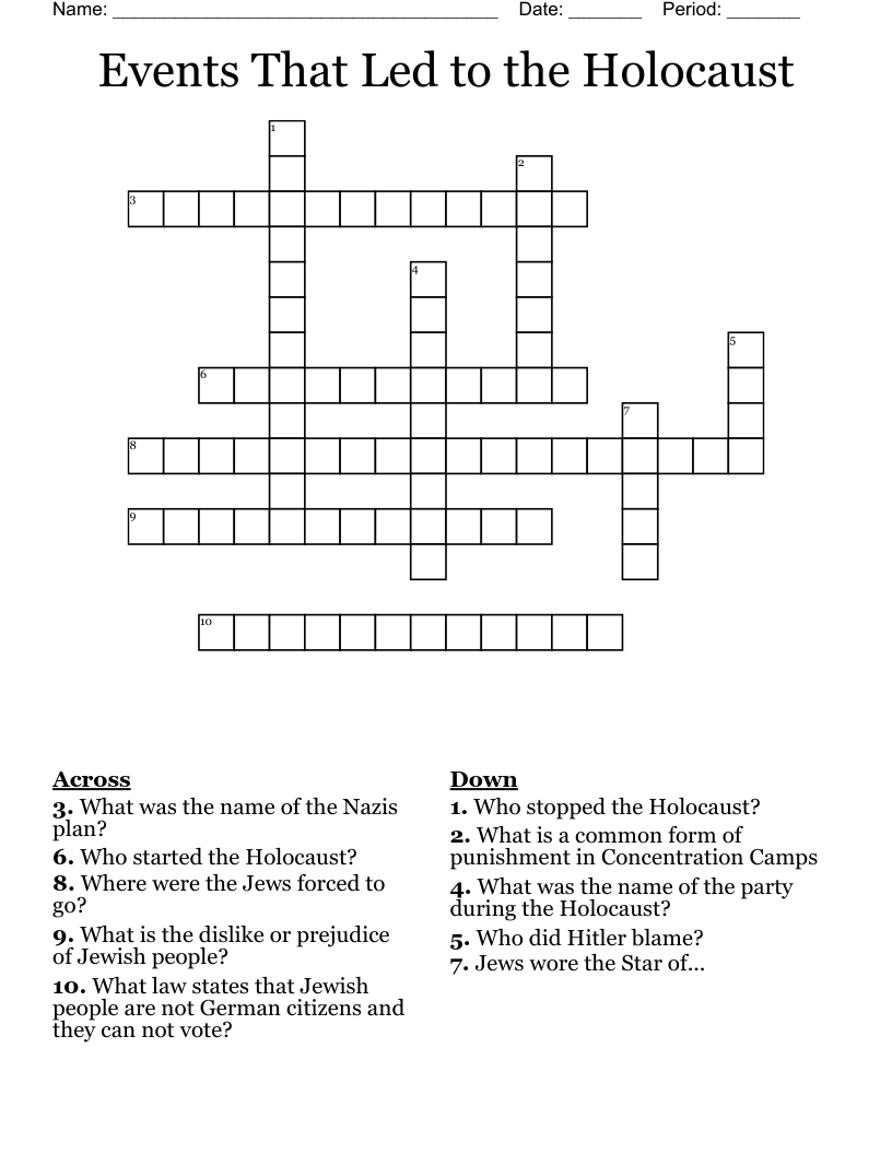 Events That Led to the Holocaust  Crossword