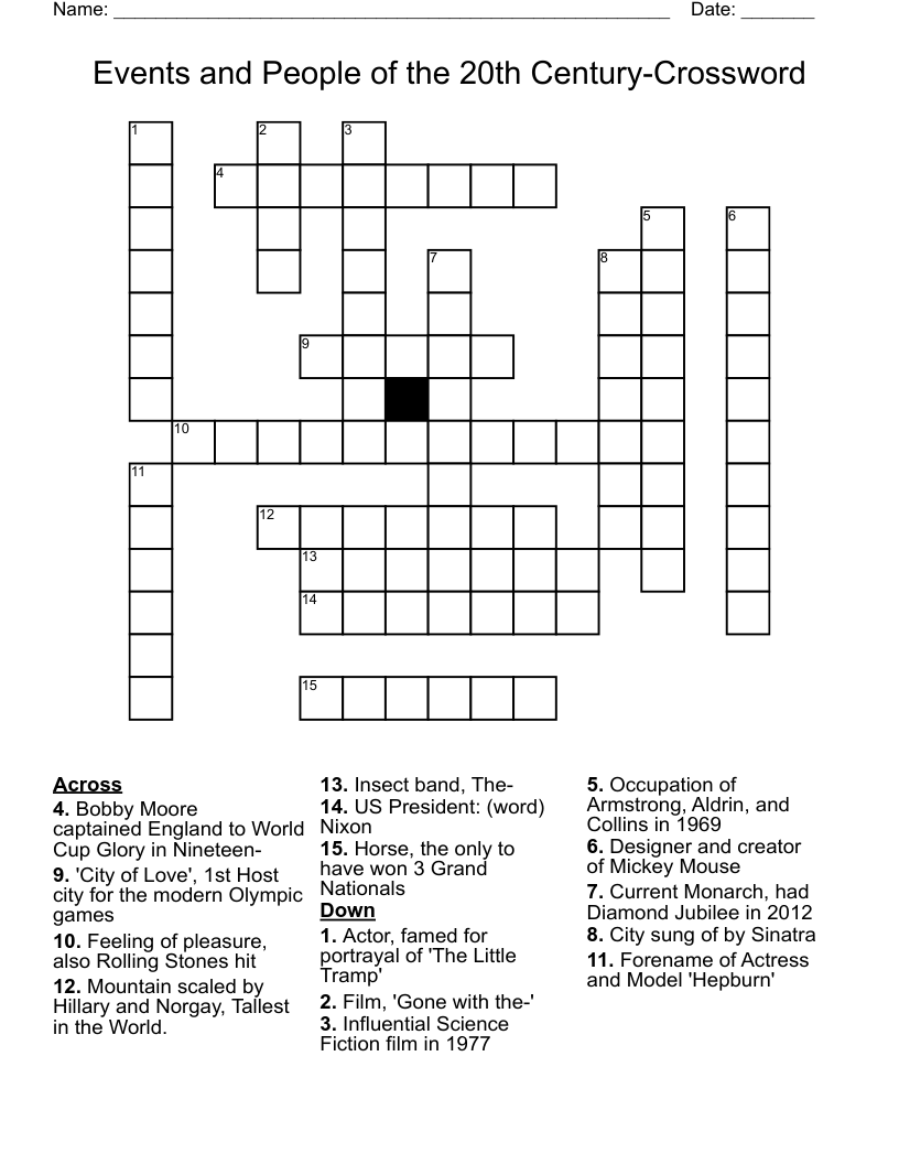 Events and People of the 20th Century-Crossword