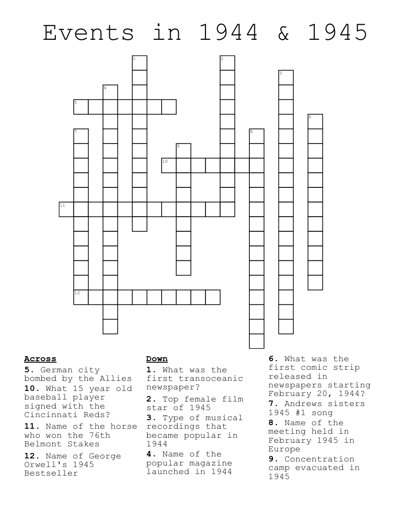 Events in 1944 & 1945 Crossword