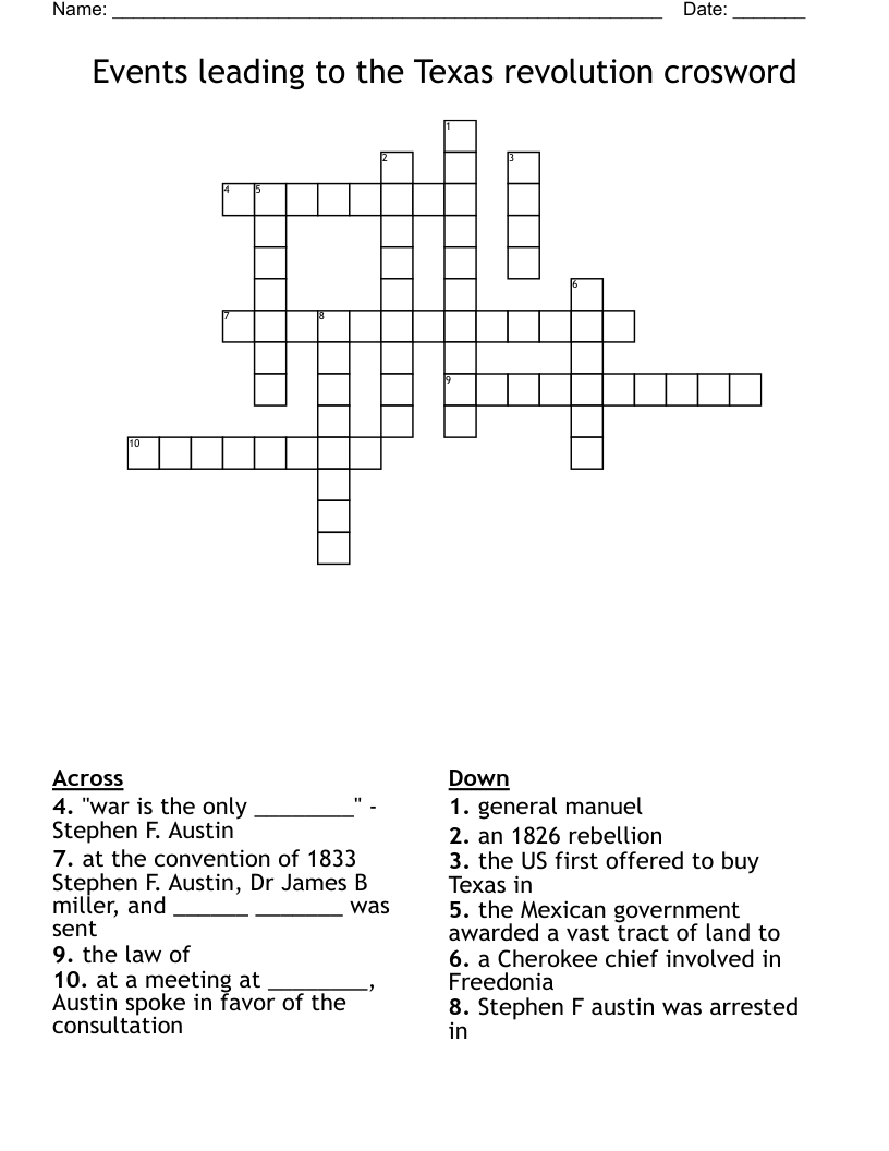 Events leading to the Texas revolution crosword Crossword