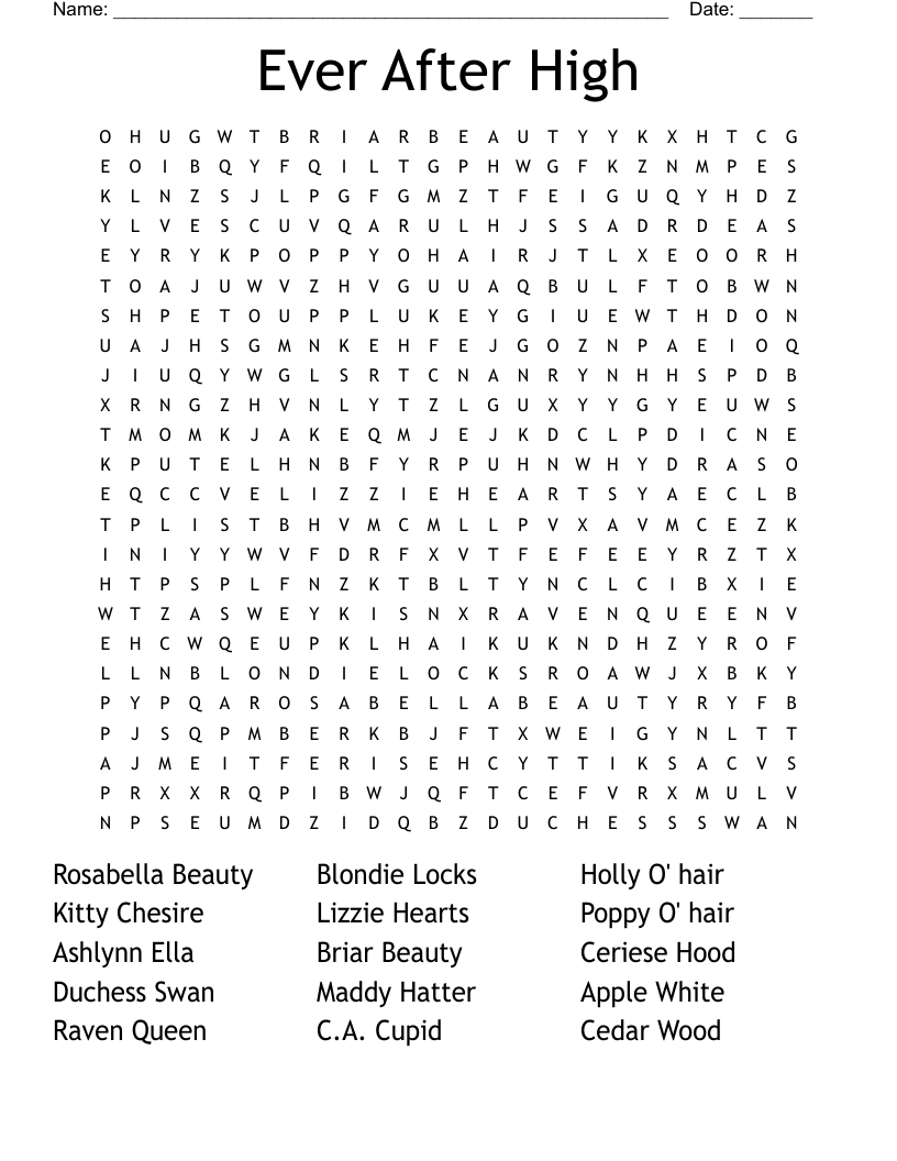 Ever After High Word Search