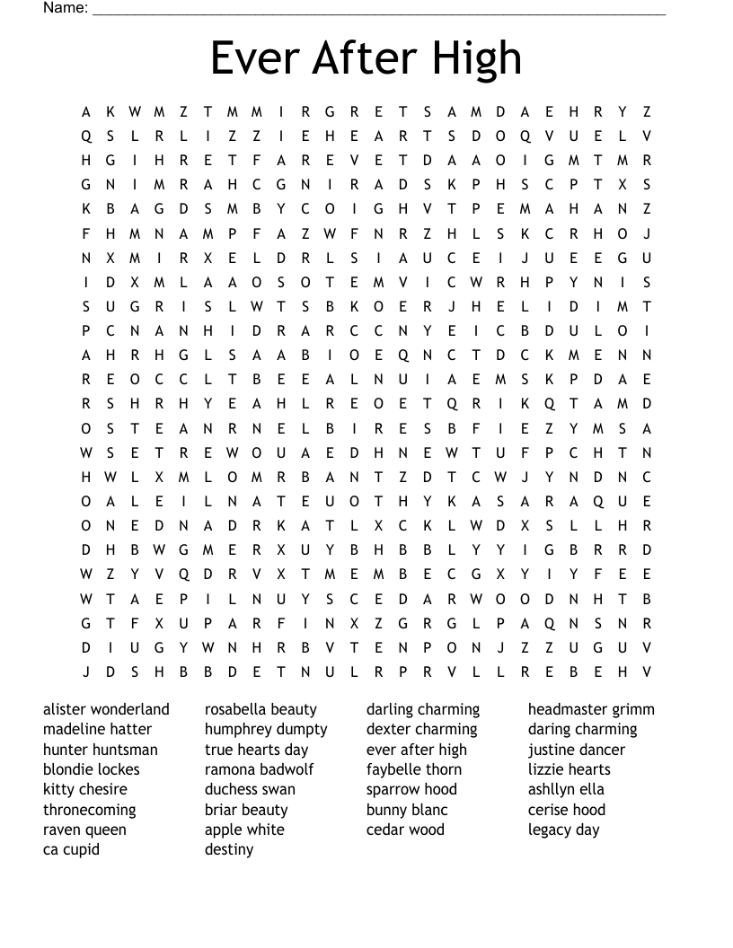 Ever After High Word Search