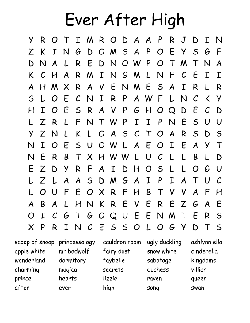 Ever After High Word Search
