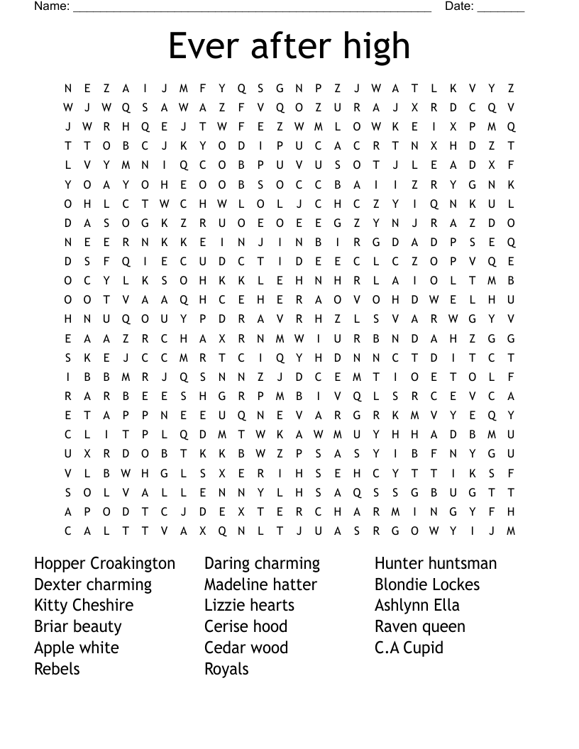 Ever after high Word Search