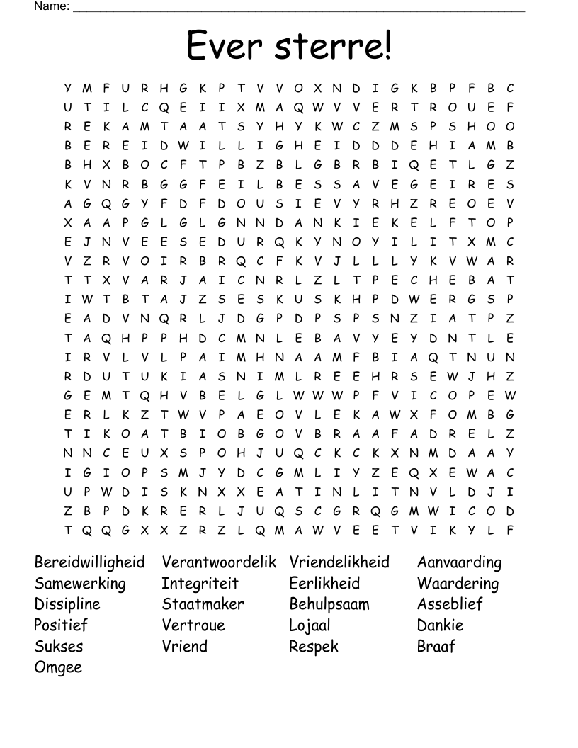 Ever sterre! Word Search