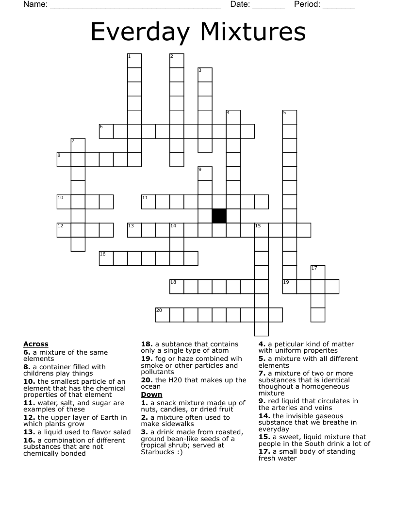 Everday Mixtures Crossword