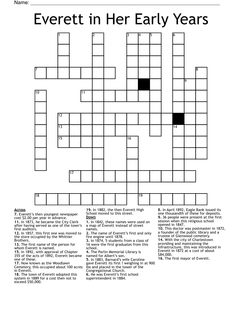Everett in Her Early Years Crossword