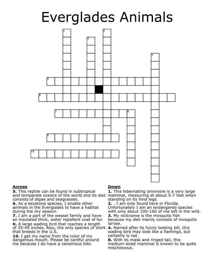 Everglades Animals  Crossword