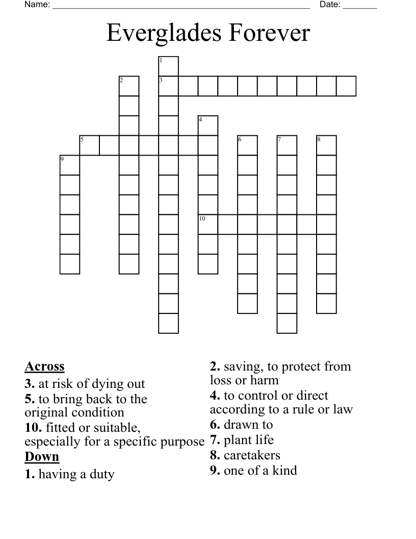 Everglades Forever Crossword