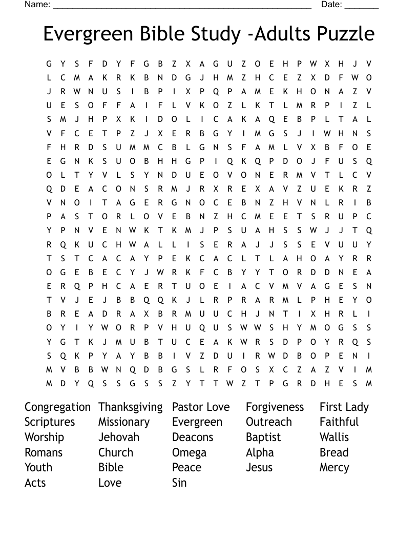 Evergreen Bible Study -Adults Puzzle Word Search