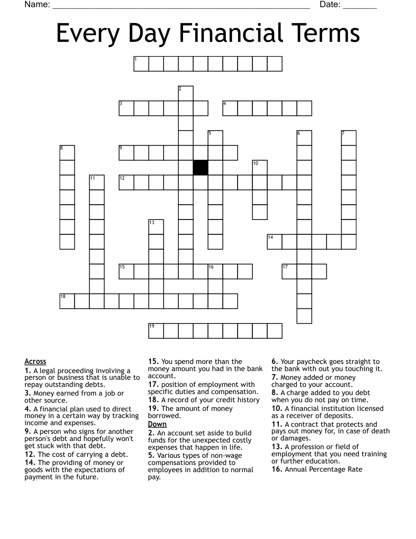Every Day Financial Terms  Crossword