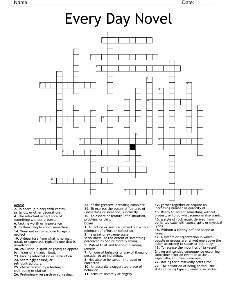 Every Day Novel  Crossword