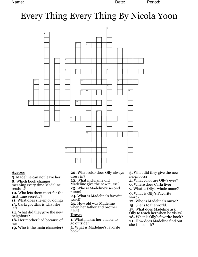 Every Thing Every Thing By Nicola Yoon Crossword