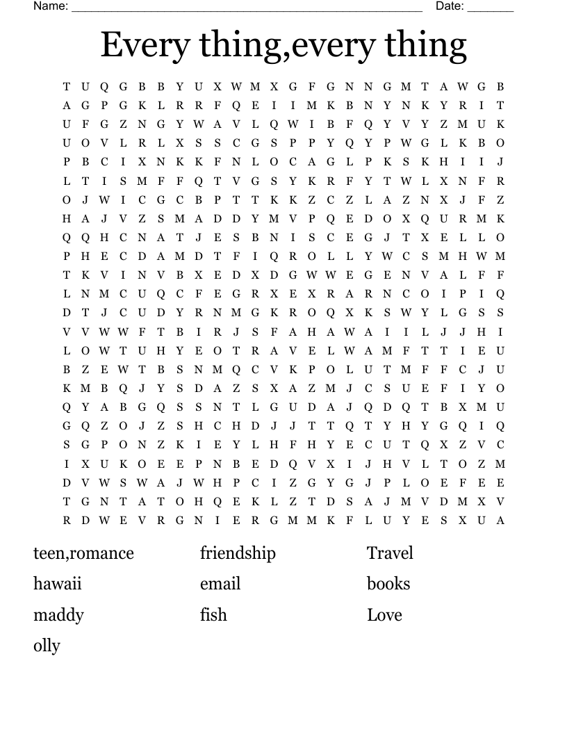 Every thing,every thing Word Search