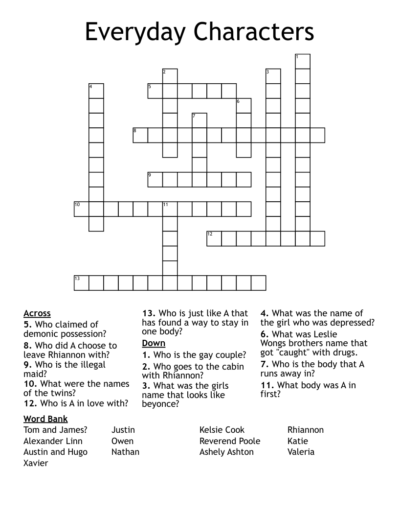 Everyday Characters  Crossword