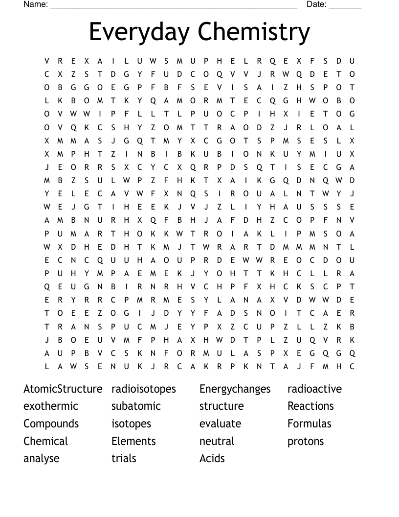 Everyday Chemistry Word Search