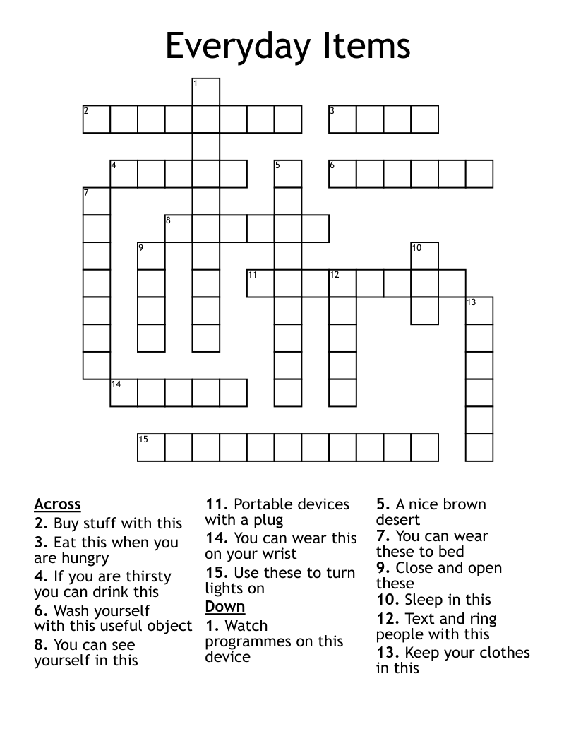 Everyday Items Crossword