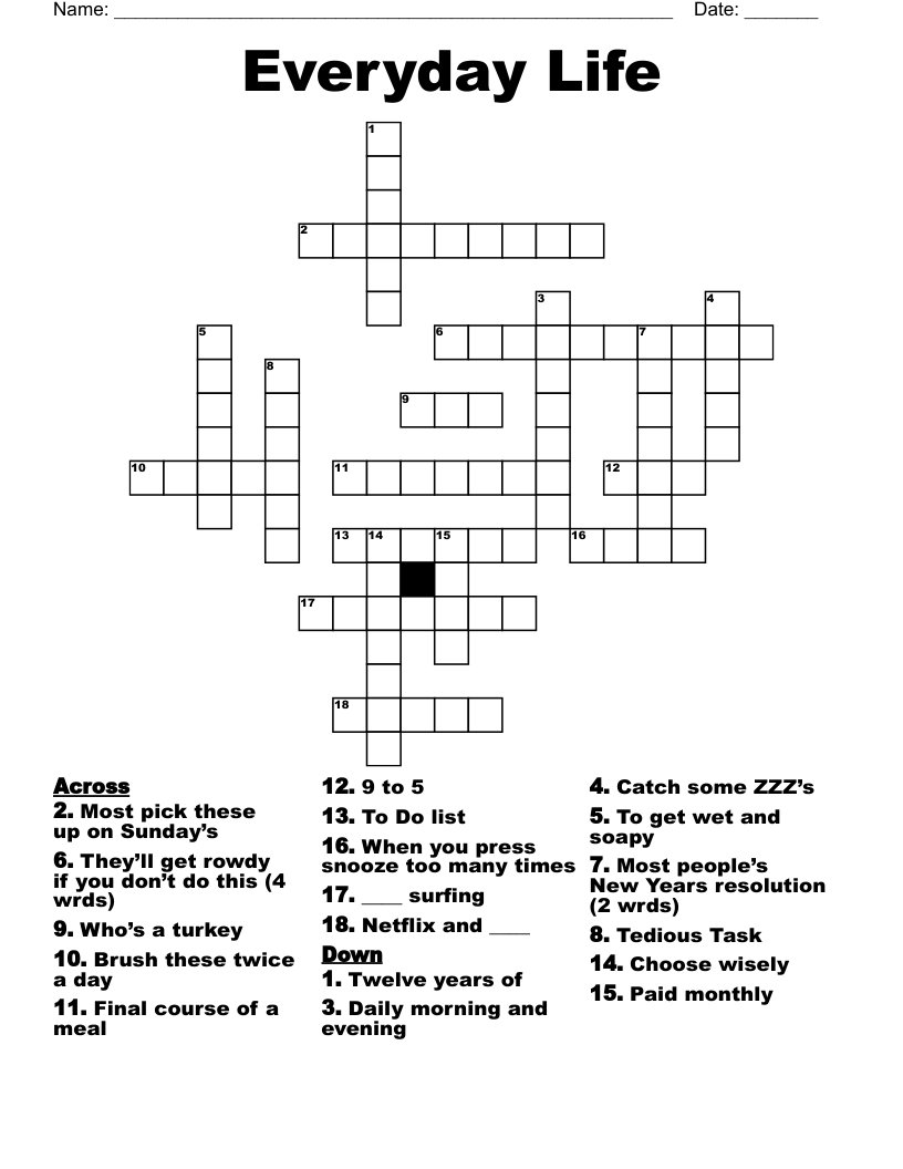 Everyday Life Crossword