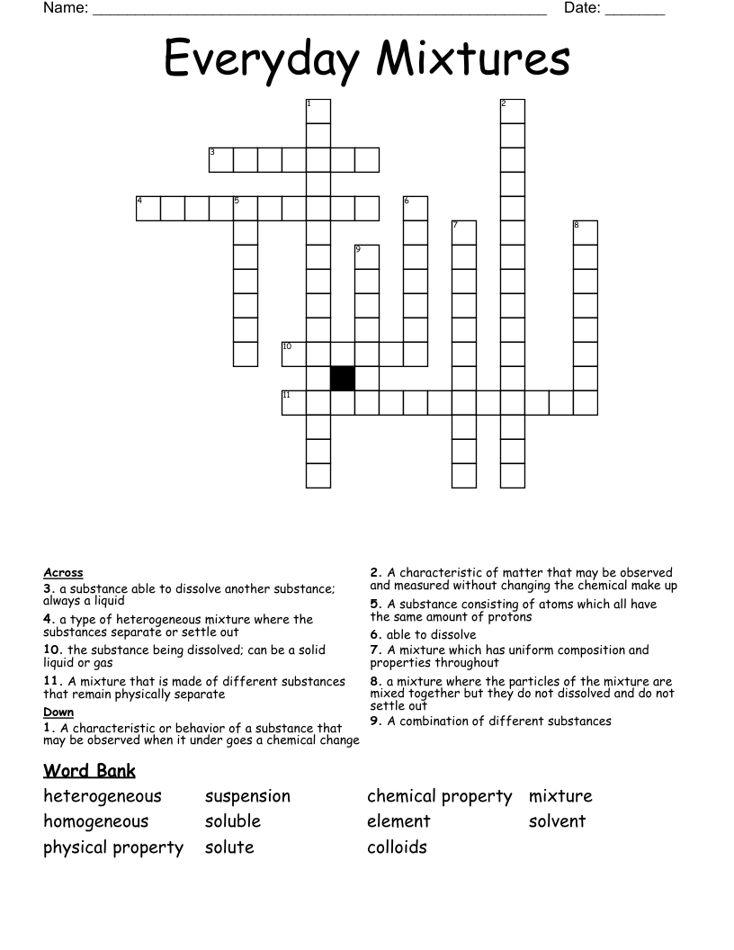 Everyday Mixtures Crossword