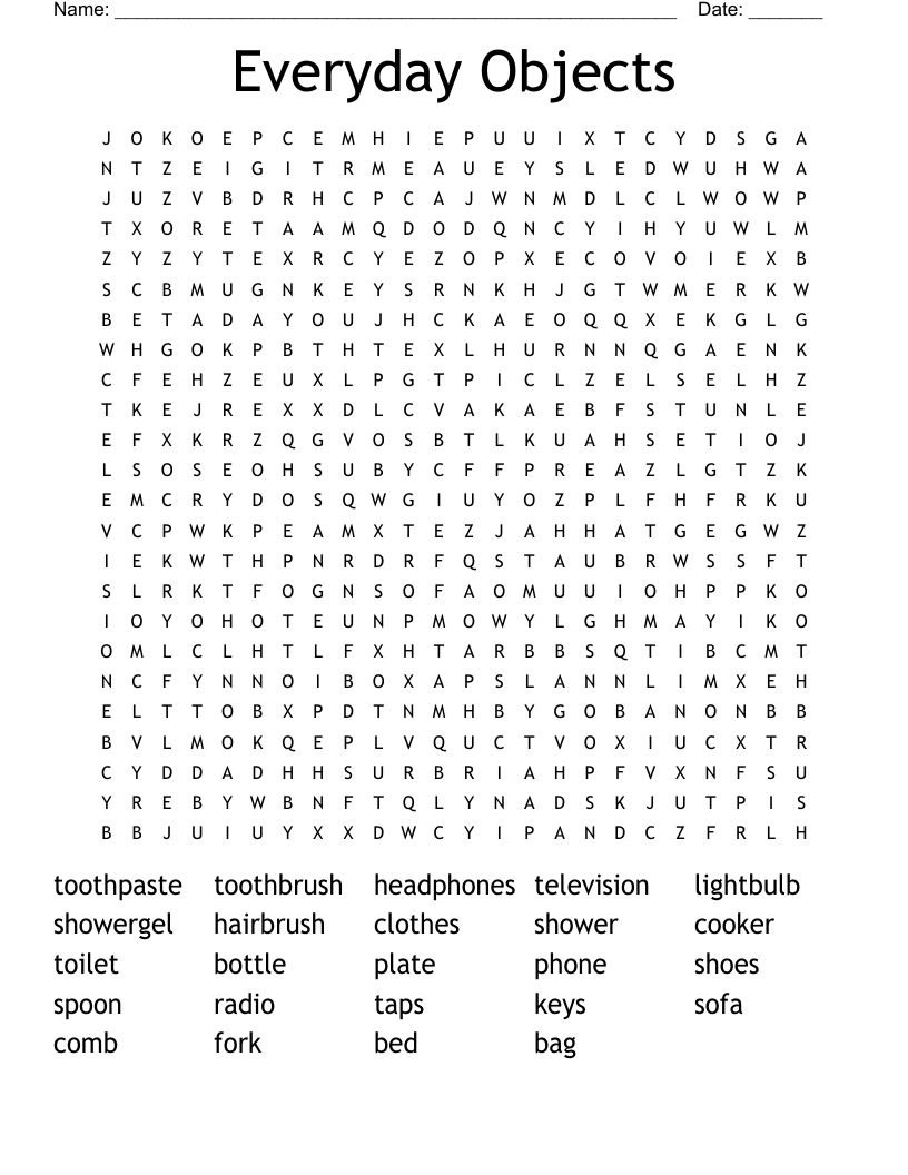 Everyday Objects Word Search