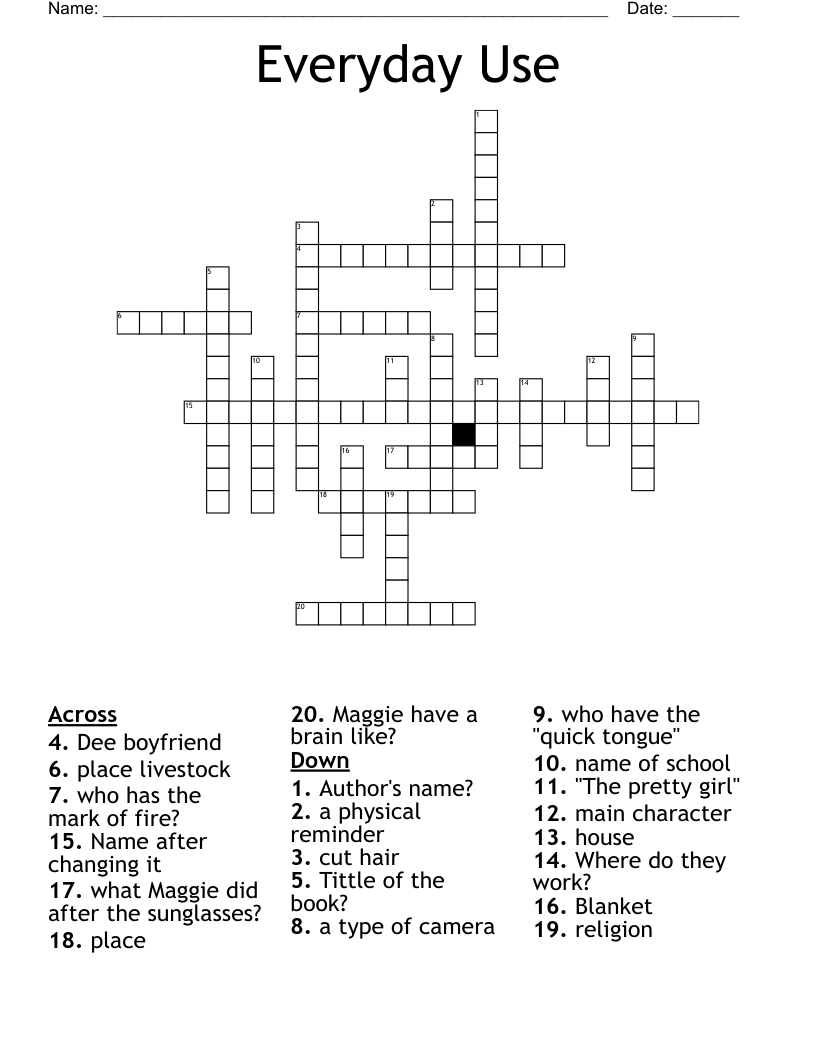 Everyday Use Crossword