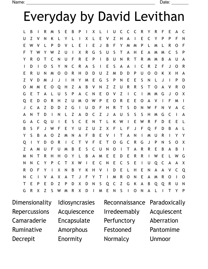 Everyday by David Levithan Word Search