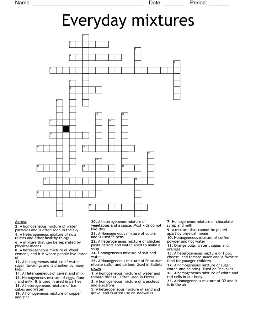Everyday mixtures Crossword