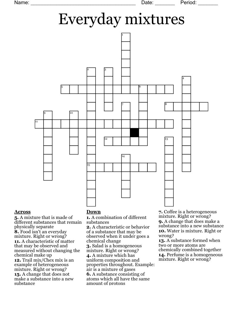 Everyday mixtures Crossword