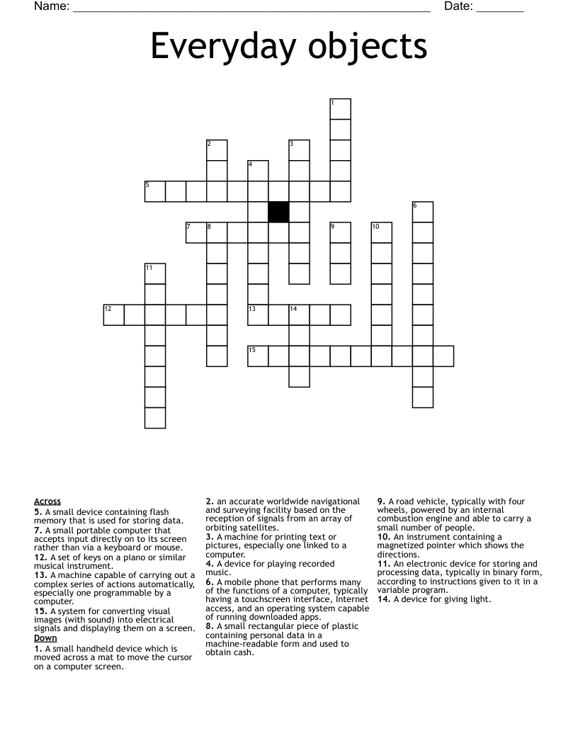 Everyday objects Crossword