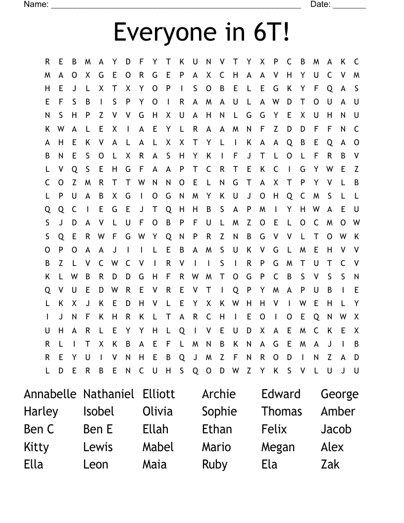 Everyone in 6T! Word Search