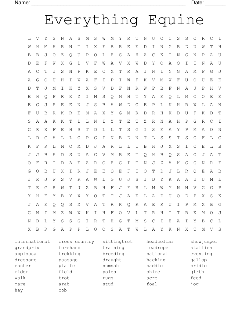 Everything Equine Word Search