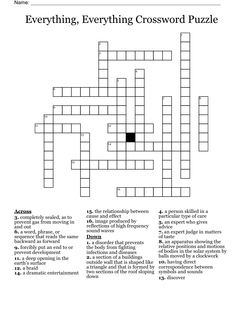 Everything, Everything Crossword Puzzle