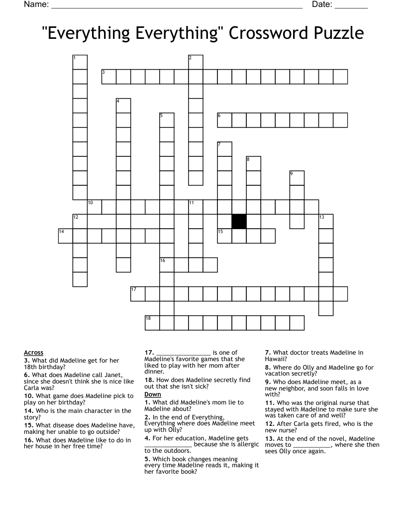 "Everything Everything" Crossword Puzzle