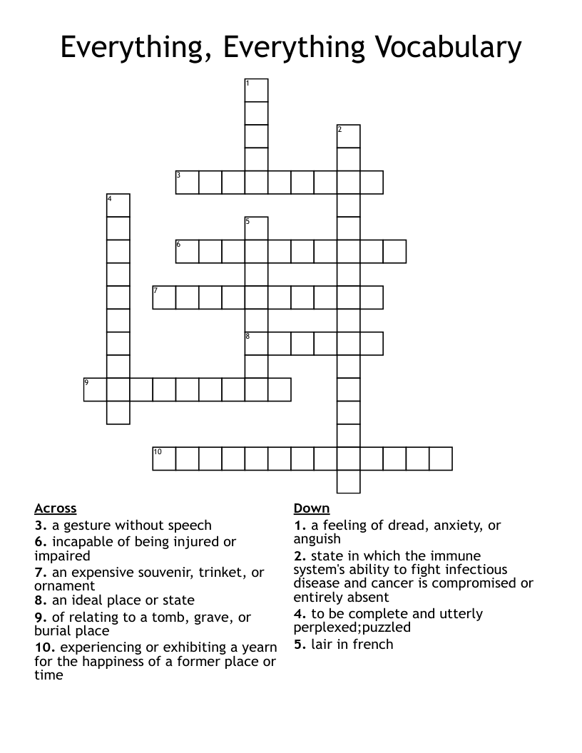 Everything, Everything Vocabulary Crossword