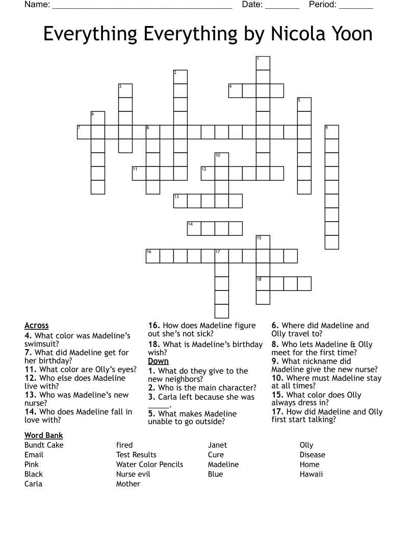 Everything Everything by Nicola Yoon Crossword