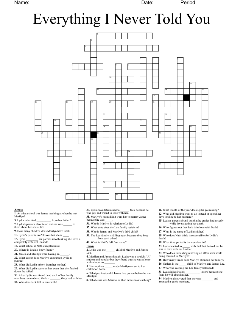 Everything I Never Told You Crossword
