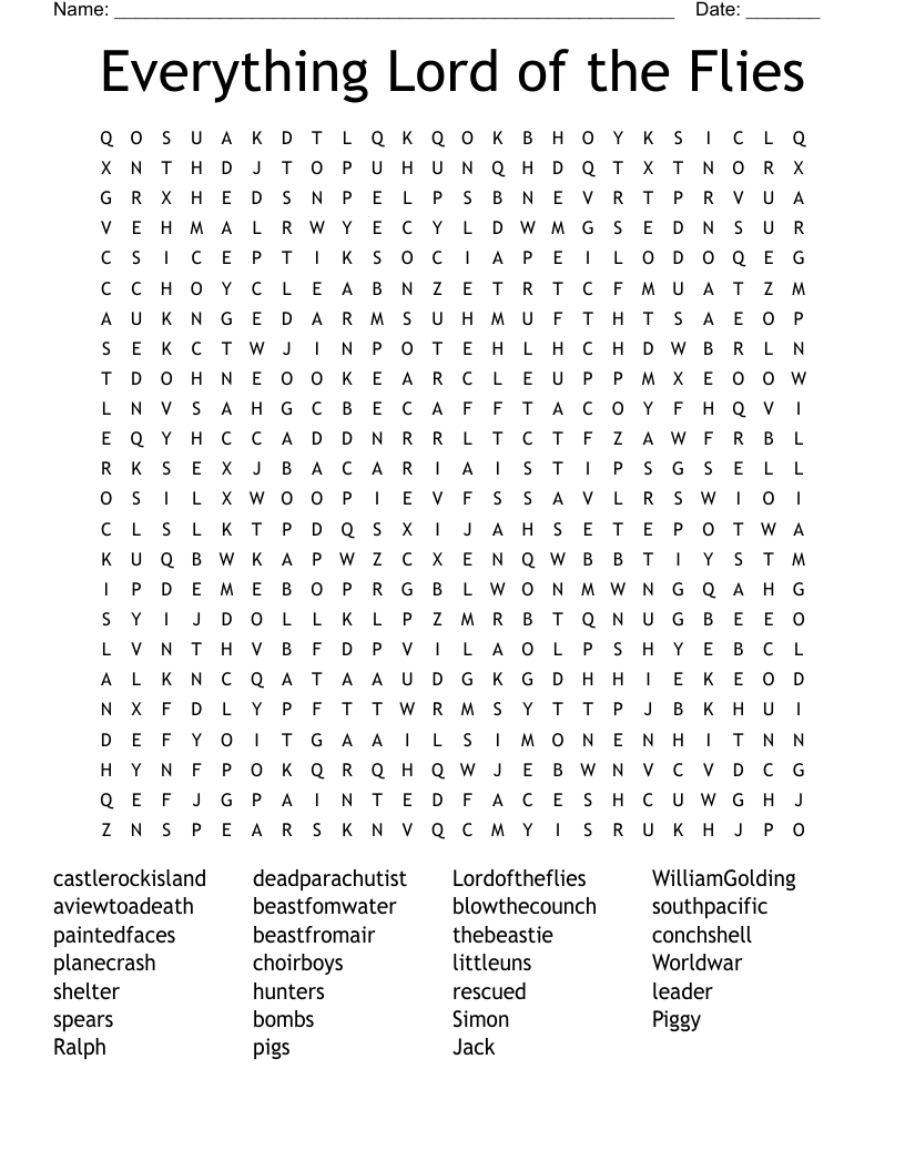 Everything Lord of the Flies Word Search