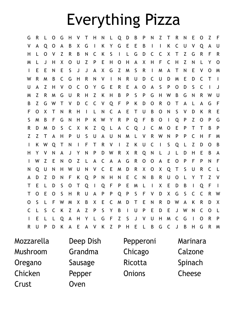 Everything Pizza Word Search