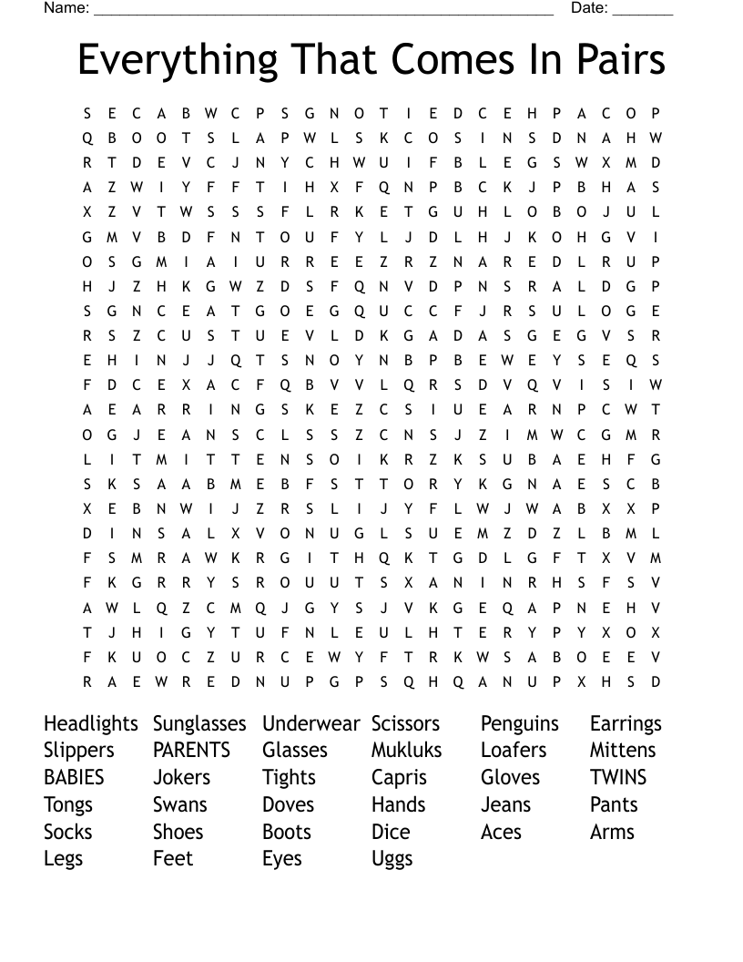 Everything That Comes In Pairs Word Search