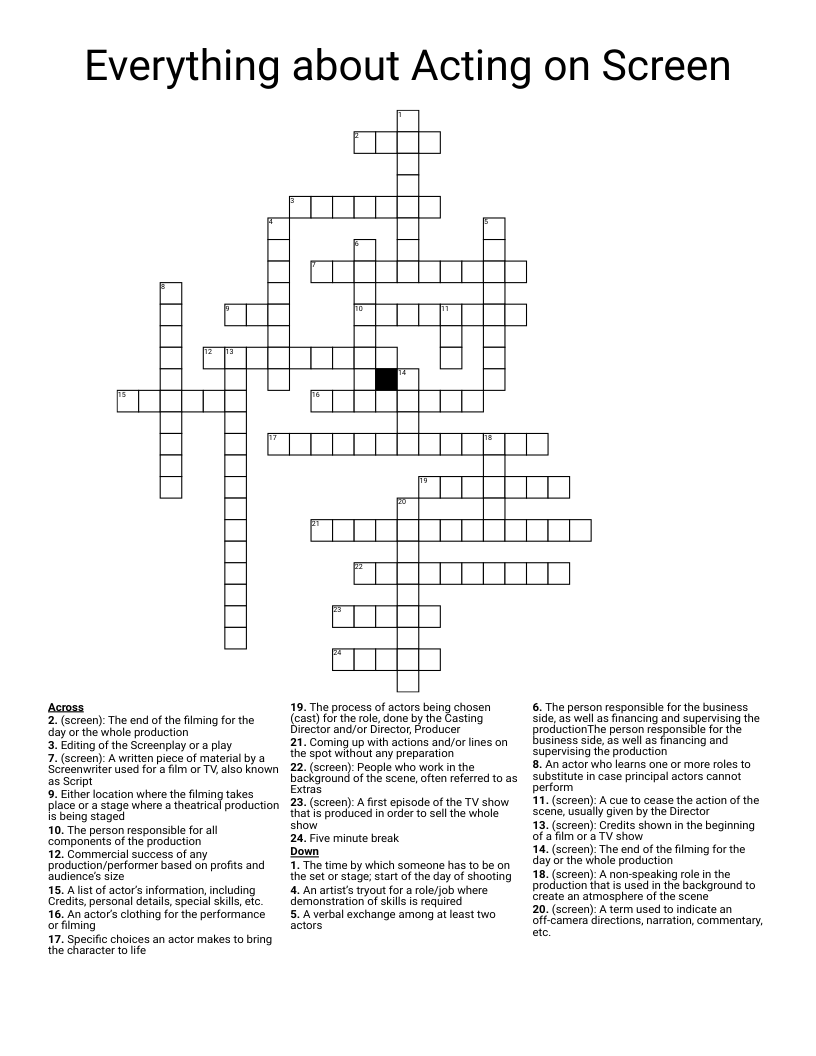 Everything about Acting on Screen Crossword