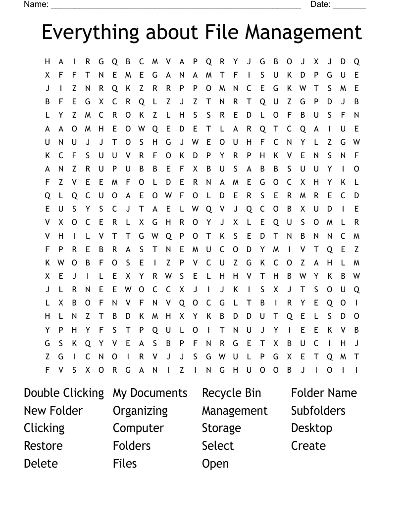 Everything about File Management Word Search