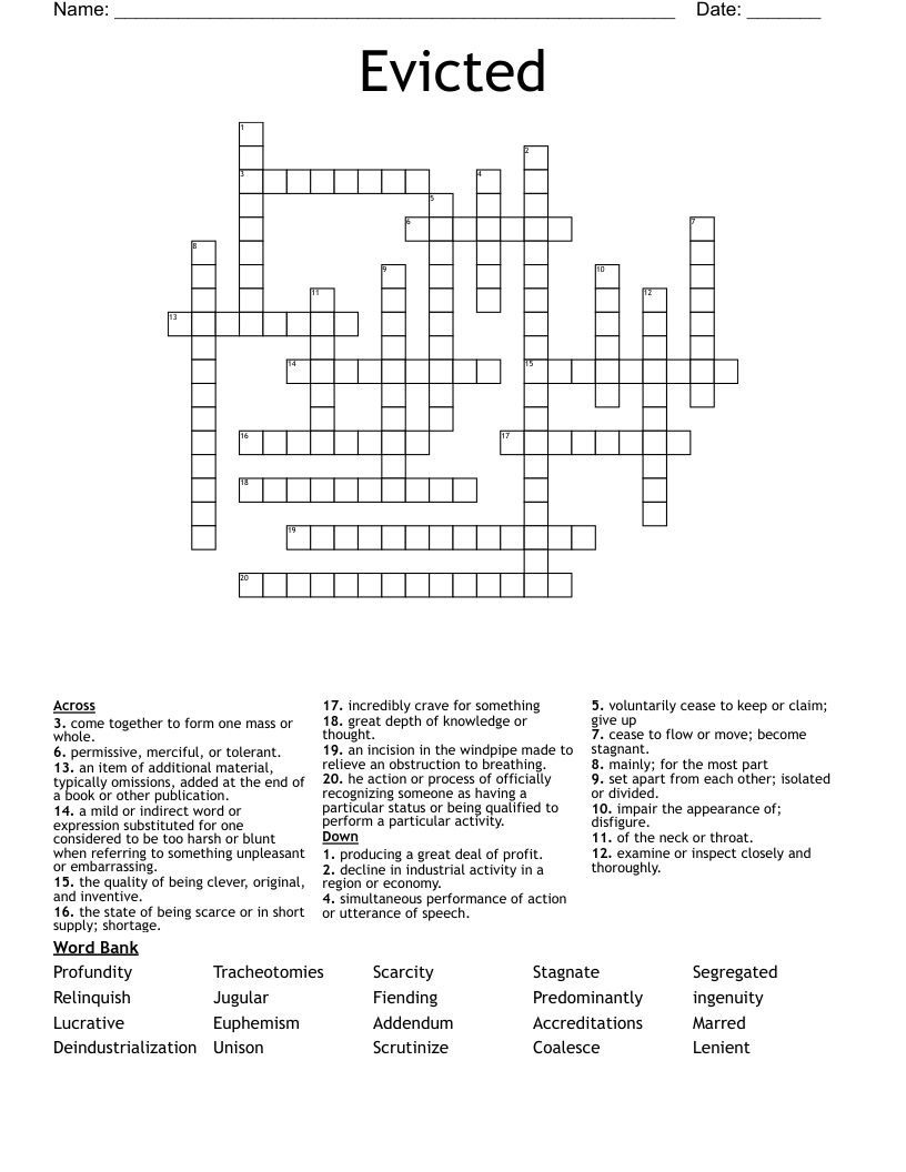 Evicted Crossword