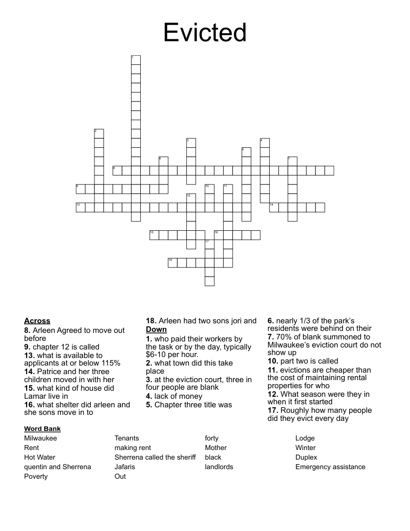 Evicted Crossword