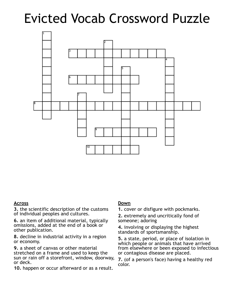 Evicted Vocab Crossword Puzzle