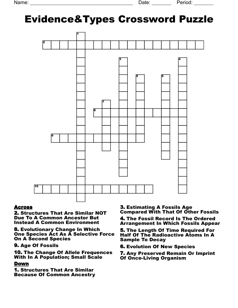 Evidence&Types Crossword Puzzle