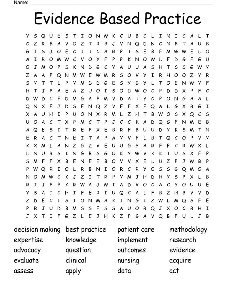 Evidence Based Practice Word Search