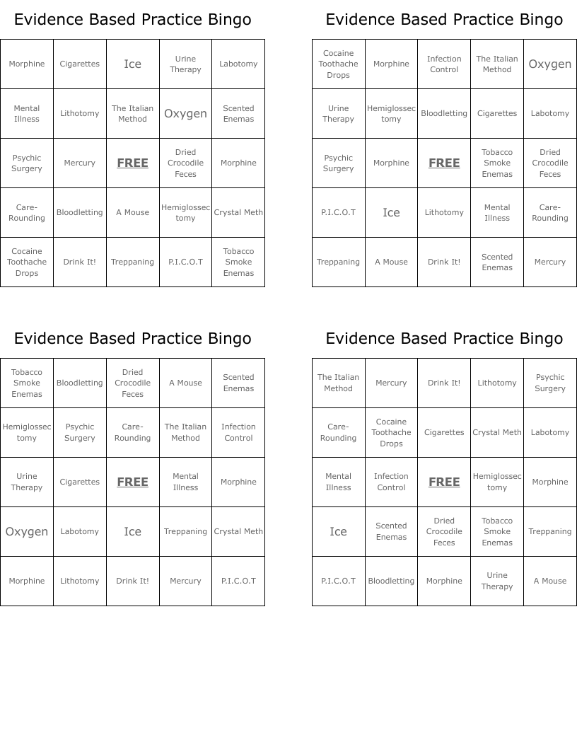 Evidence Based Practice Bingo