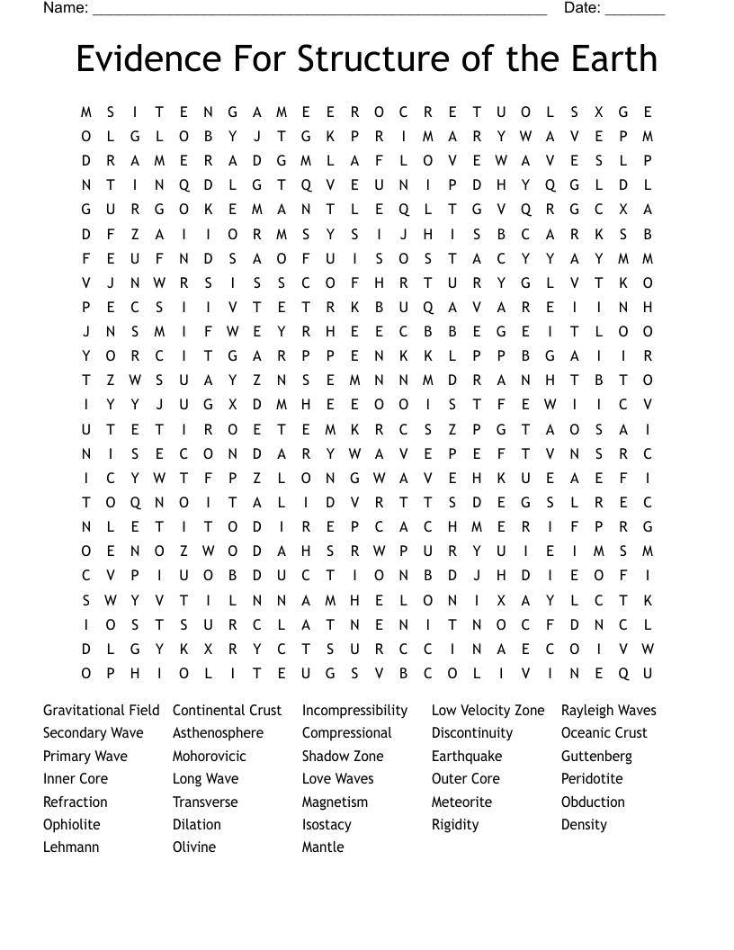 Evidence For Structure of the Earth Word Search