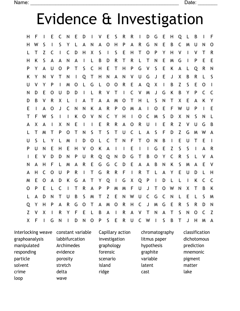 Evidence & Investigation Word Search