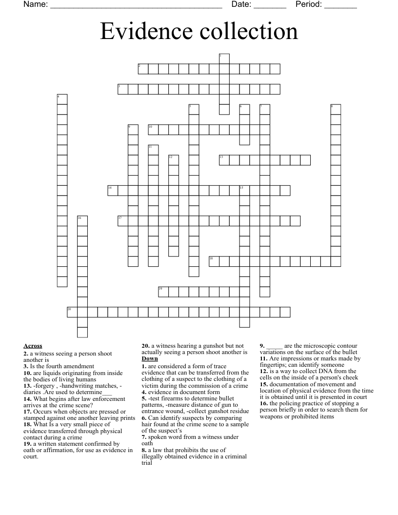 Evidence collection  Crossword